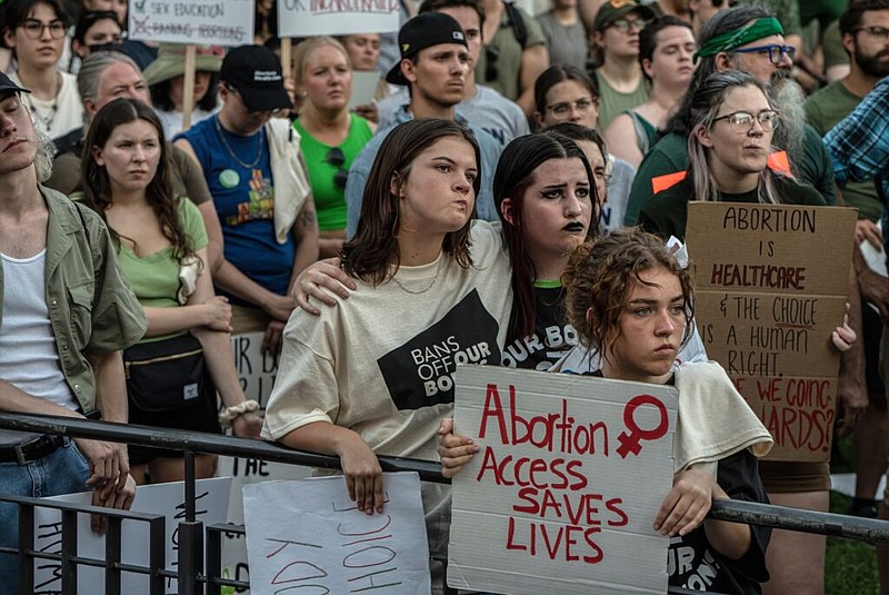 John Partipilo / Tennessee Lookout / An abortion rights protest unfolds June 24 in Nashville, the same day the U.S. Supreme Court handed down its ruling on Dobbs v. Jackson.
