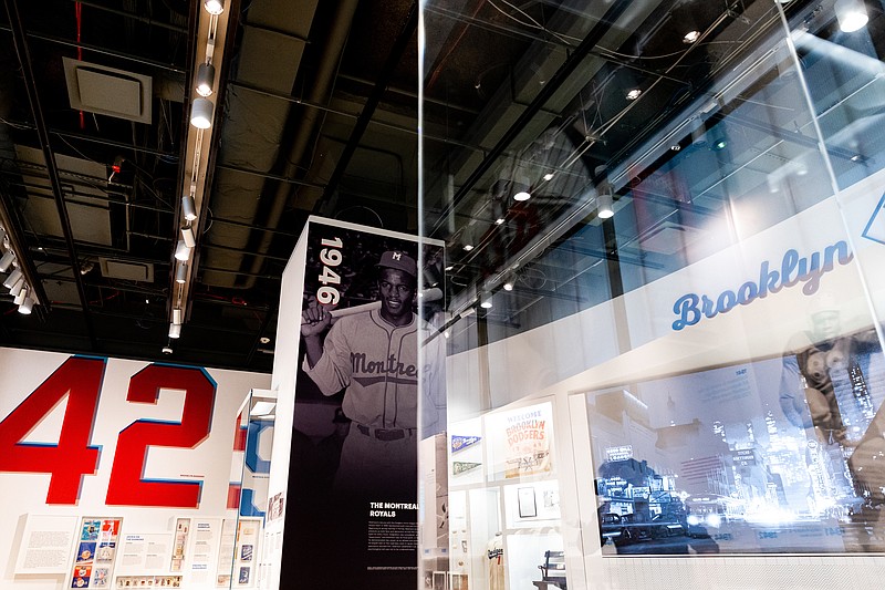 Exhibits are shown at the Jackie Robinson Museum that opened Tuesday, June 26, 2022, in New York. (AP Photo/Julia Nikhinson)