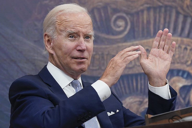 President Joe Biden speaks about the economy during a meeting with CEOs in the South Court Auditorium on the White House complex in Washington, Thursday, July 28, 2022. Biden was updated on economic conditions across key sectors and industries. (AP Photo/Susan Walsh)