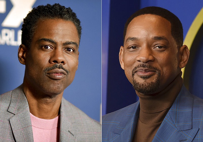 In this combo of file photos, Chris Rock, left, appears at the the FX portion of the Television Critics Association Winter press tour in Pasadena, Calif., on Jan. 9, 2020; and Will Smith appears at the 94th Academy Awards nominees luncheon in Los Angeles on March 7, 2022. Smith has again apologized to Chris Rock for slapping him during the Oscar telecast in a new video, saying that his behavior was "unacceptable" and revealing that he reached out to the comedian to discuss the incident but was told Rock wasn't ready. (AP Photo/File)