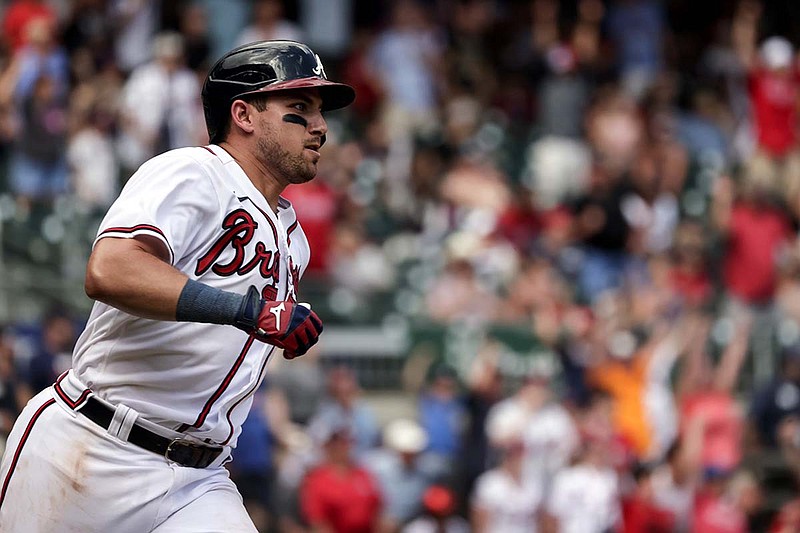 AP photo by Butch Dill / Atlanta Braves third baseman Austin Riley runs toward first base after delivering the winning hit of Sunday's 1-0 victory against the Arizona Diamondbacks with one out in the bottom of the ninth.