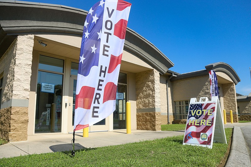 Staff file photo by Olivia Ross / A voting banner is seen outside the Hamilton County Election Commission. Election Day is Thursday.