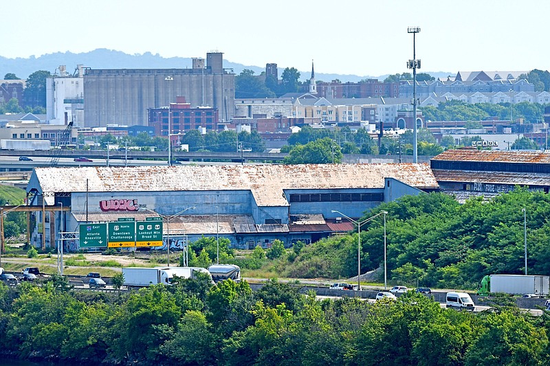 Staff Photo by Robin Rudd / Interstate 24 winds past the former U.S. Pipe/Wheland Foundry site on June 14. Plans include a new stadium for the Chattanooga Lookouts as a centerpiece for redevelopment of the South Broad District area.