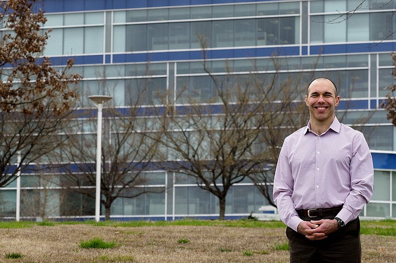 Staff photo by C.B. Schmelter / BlueSky Tennessee Institute Executive Director Brad Leon poses outside of the BlueCross BlueShield complex on Friday, March 5, 2021 in Chattanooga, Tenn. BlueCross BlueShield of Tennessee is starting the BlueSky Institute, an accelerated two-year bachelorÕs degree program to train students to work in technology fields. The institute will be in partnership with East Tennessee State University and graduates will receive a degree from ETSU. Brad Leon executive director of the institute.