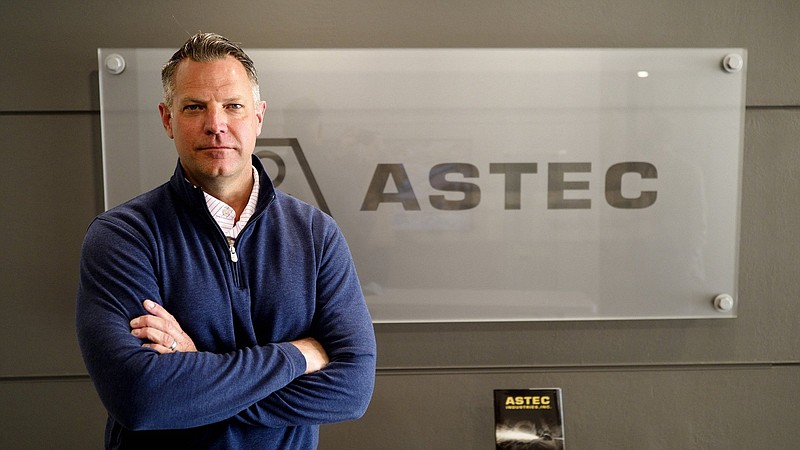 Staff photo by C.B. Schmelter / Chief Executive Officer Barry Ruffalo poses at the Astec Industries corporate office on Monday, April 5, 2021 in Chattanooga, Tenn.