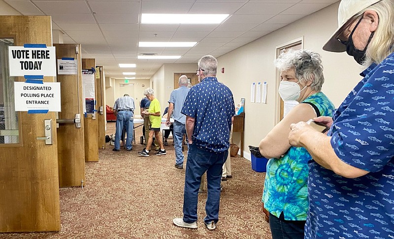 Staff Photo by Robin Rudd / People wait in line to vote at the East Brainerd A & B Polling Place at Covenant Presbyterian Church. The race for Hamilton County Mayor is one of the contests being decided on election day, August 4, 2022.  