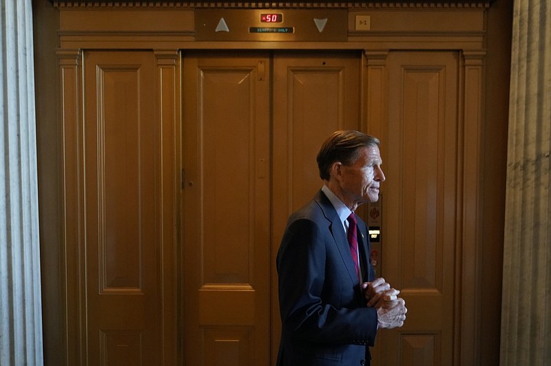 Sen. Richard Blumenthal, D-Conn., waits for an elevator on Capitol Hill in Washington, Saturday, Aug. 6, 2022. (AP Photo/Patrick Semansky)


