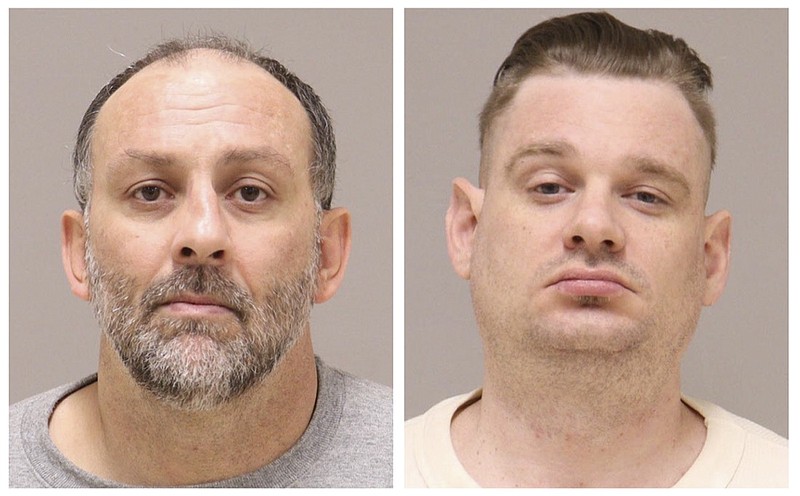 This combo of images provided by the Kent County, Mich., Jail. shows Barry Croft Jr., left, and Adam Fox. Jury selection started Tuesday, Aug. 9, 2022, in the second trial of the two men charged with conspiring to kidnap Michigan Gov. Gretchen Whitmer in 2020 over their disgust with restrictions early in the COVID-19 pandemic.Prosecutors are putting Adam Fox and Barry Croft Jr. on trial again after a jury in April couldn't reach a verdict. Two co-defendants were acquitted and two more pleaded guilty earlier. (Kent County Sheriff's Office via AP)