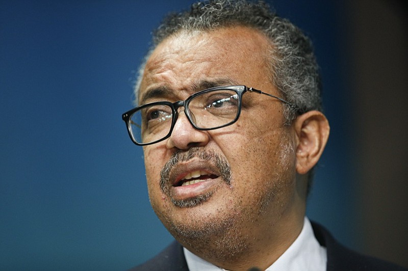 The head of the World Health Organization, Tedros Adhanom Ghebreyesus speaks during a media conference at an EU Africa summit in Brussels on Feb. 18, 2022. (Johanna Geron/Pool Photo via AP, File)