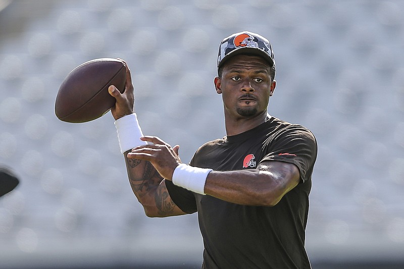 AP photo by Gary McCullough / Cleveland Browns quarterback Deshaun Watson warms up before Friday's preseason opener against the host Jacksonville Jaguars.