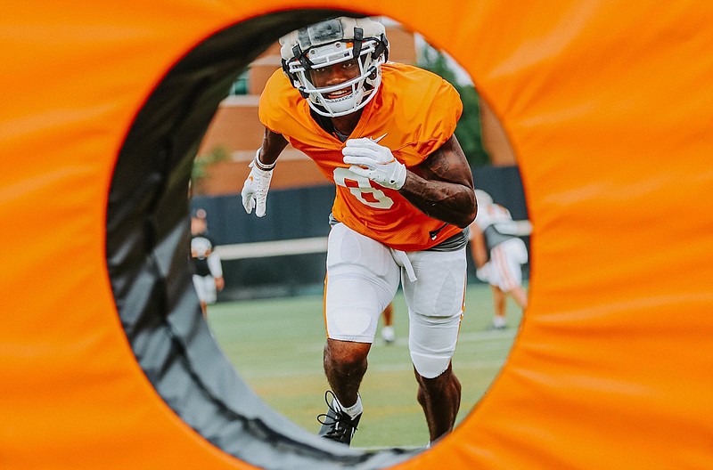 Tennessee Athletics photo / Tennessee redshirt junior defensive back Brandon Turnage goes through a drill during a recent practice in Knoxville.