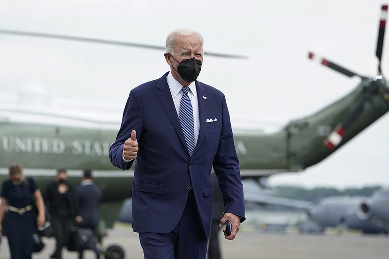 Photo by Manuel Balce Ceneta of The Associated Press / President Joe Biden arrives to board Air Force One at the Charleston Air Force Base in Charleston, S.C., Tuesday to travel to the White House in Washington, where he would sign the Inflation Reduction Act of 2022 into law.