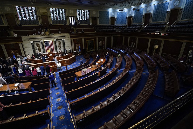 House Speaker Nancy Pelosi of Calif., finishes the vote to approve the Inflation Reduction Act in the House chamber at the Capitol in Washington, Friday, Aug. 12, 2022. (AP Photo/Patrick Semansky)


